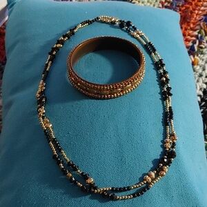 Black & Gold Necklace with Bangle